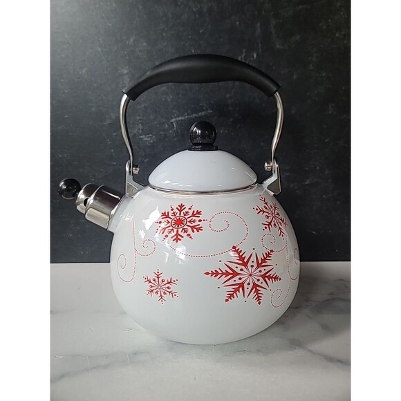 Red Snowflake White Tea Kettle - Picture 4 of 10